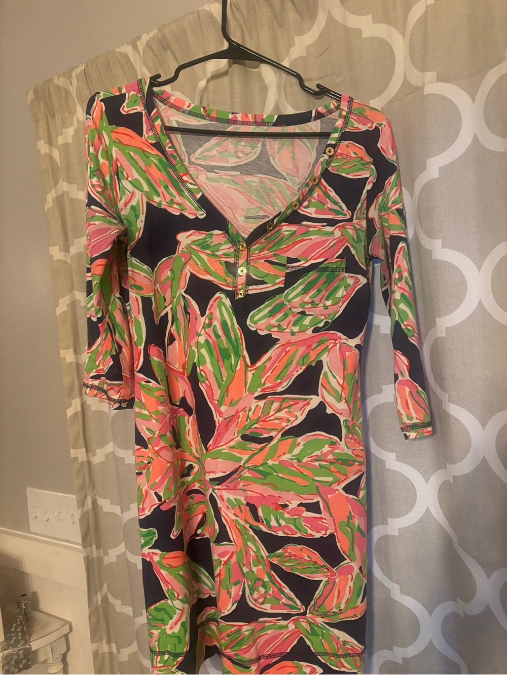 Lily Pulitzer Vibrant Leaf-Print Tunic Dress in Navy, Pink & Green